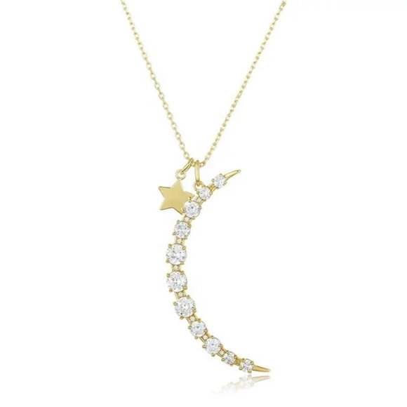 Jewelry - Gold Cresent Moon and Star Neckless.